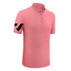 KOMIA品牌暗粉色短袖 POLO 衫正面視角。右袖飾有黑色KOMIA Logo。材質選用 Toray Fieldsensor 高機能涼感布料，具備透氣與快速排汗特性。