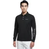 NCKU 黑色長袖 Polo 衫，左胸口電繡白色 NCKU 字樣，左袖電繡垂直 NCKU 標誌，布料是日本TORAY FIELDSESOR機能性布料。