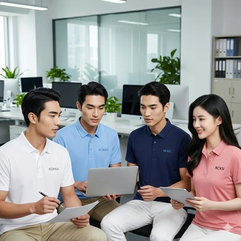 KOMIA 品牌為企業福委會提供的客製化機能 POLO 衫贈品，適合辦公室休閒與運動穿著。